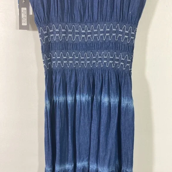 Lapis Maxi Dress Women Size S Dark & Faded Elastic Neck & Sleeves New With Tags - Picture 7 of 11